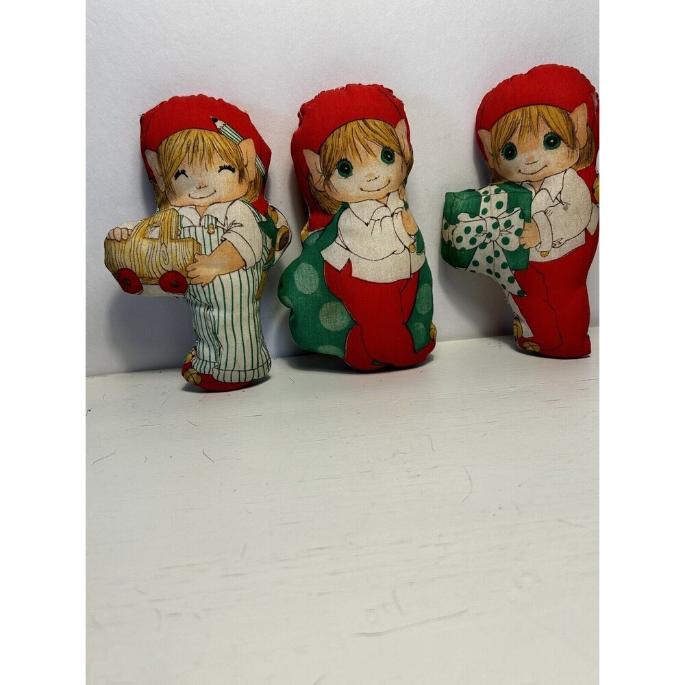 Vintage 70’s Hand sewn Plush Christmas Elves Lot Of 3  Red And Green 5.5 in